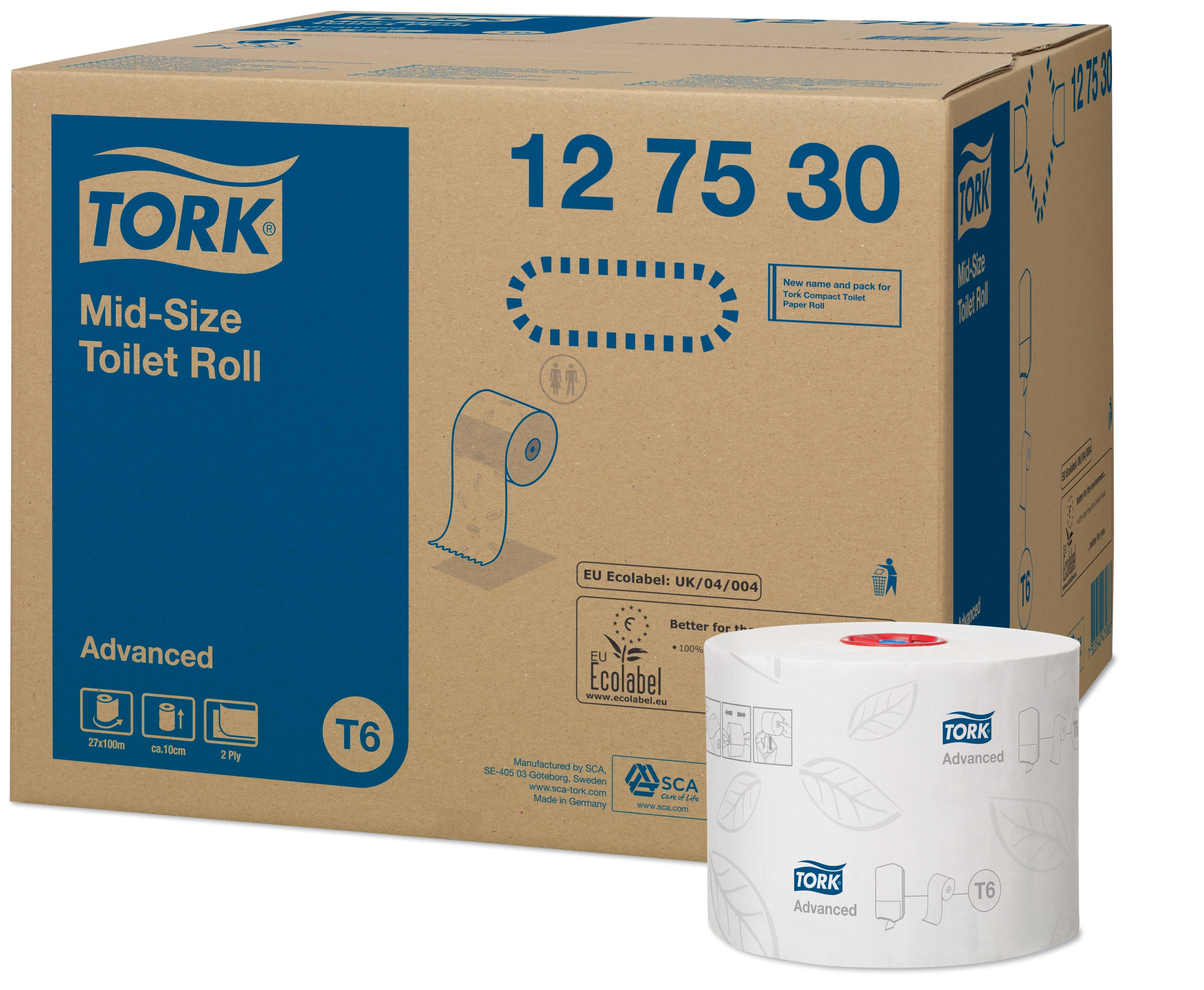 TORK Toiletpapir T6 2-lag 100 m 27 rl Hvid Advanced Mid-Size (127530)