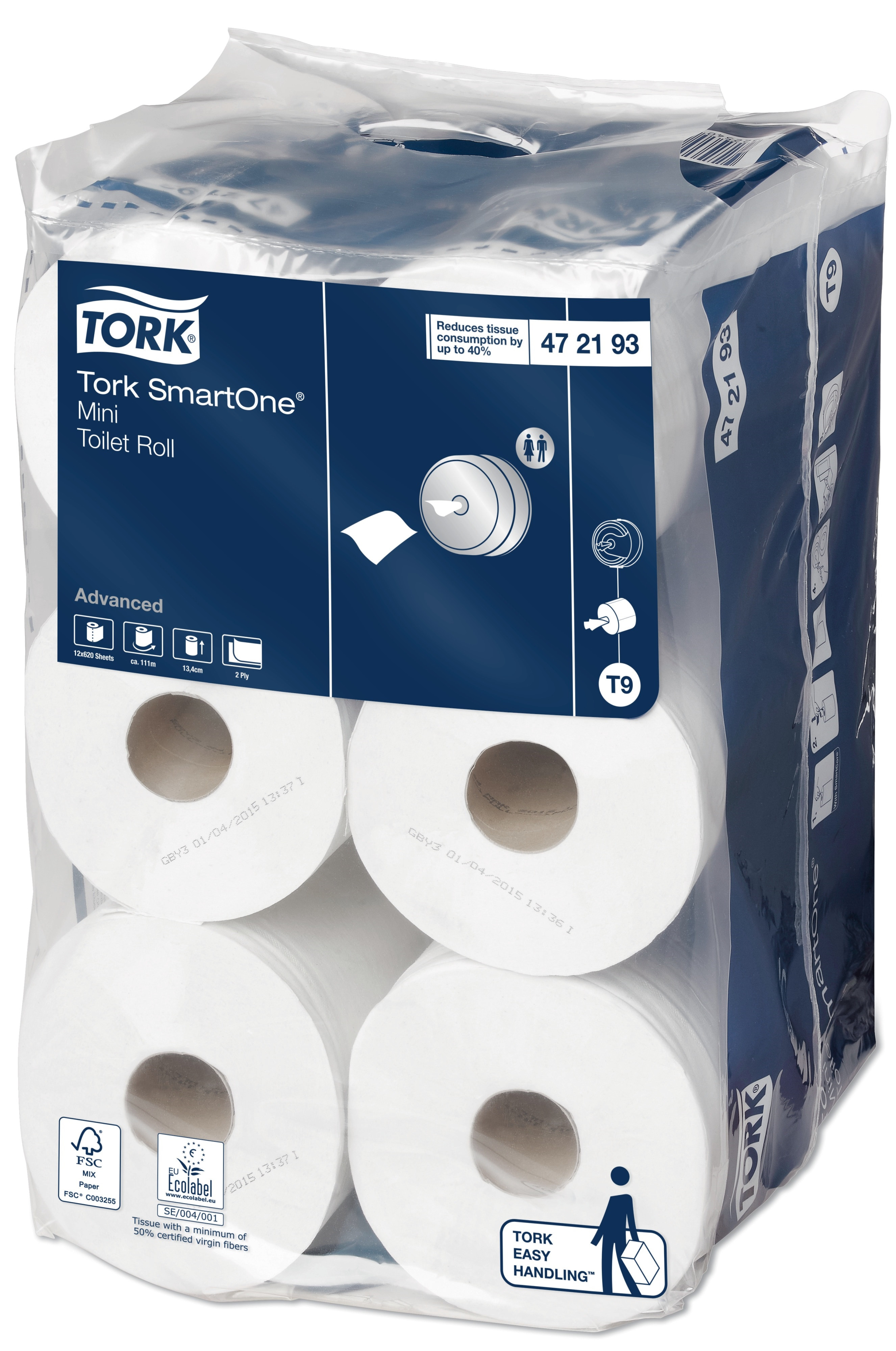 TORK Toiletpapir T9 2-lag P 111,6m 12 rl Hvid Advanced SmartOne (472193)