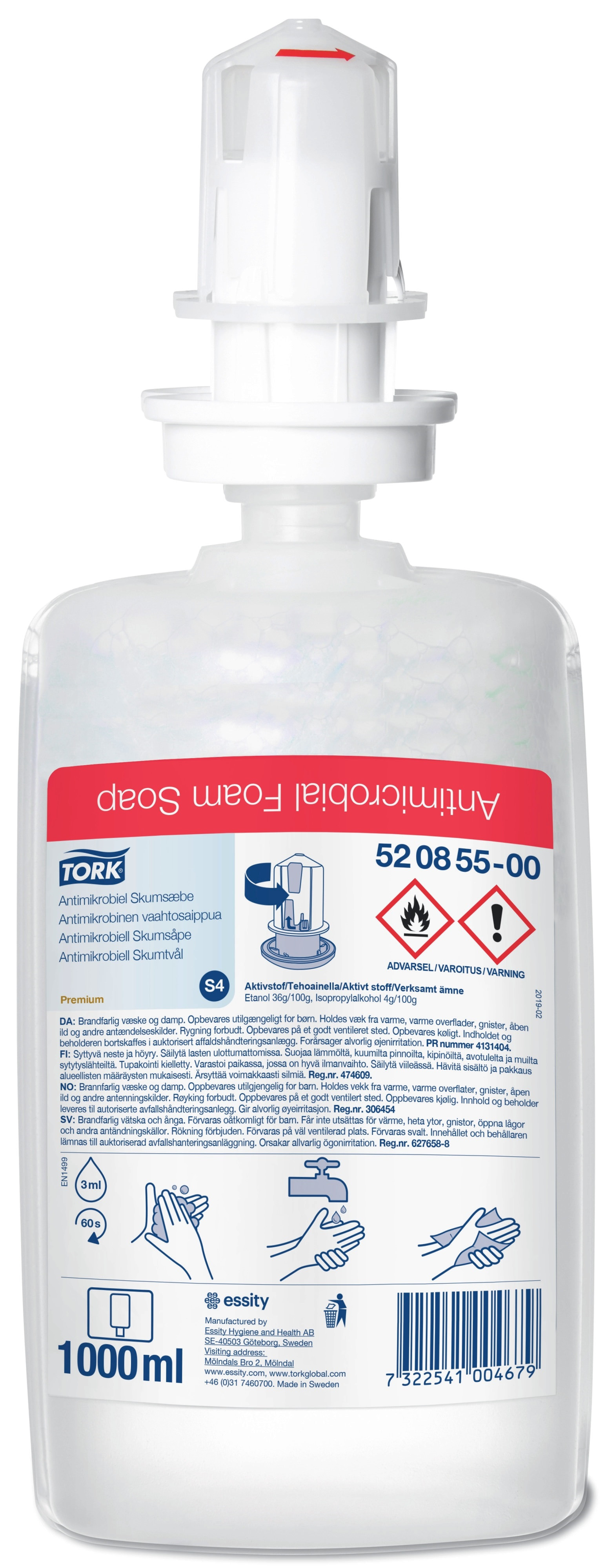 Se TORK Skumsæbe Antimicrobiel S4 6 x 1 l Med ethanol (520855) hos BLITE
