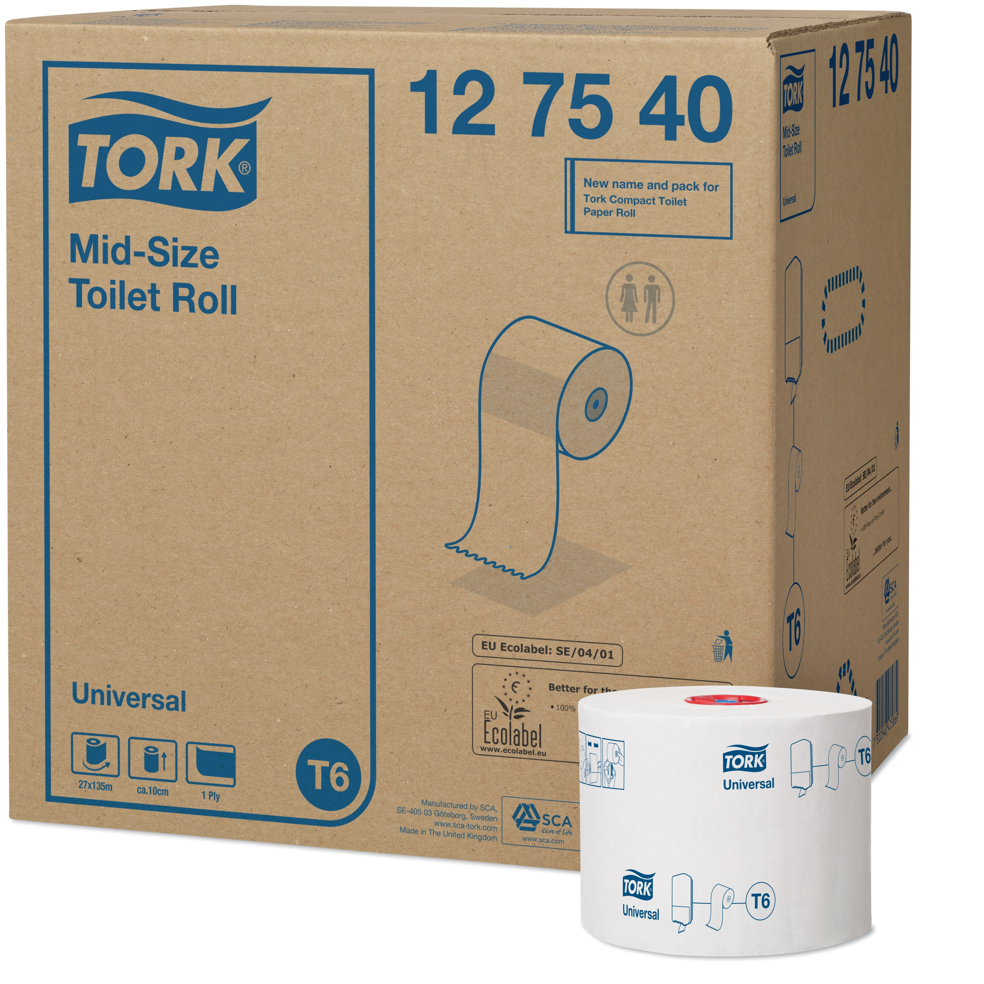 TORK Toiletpapir T6 1-lag 135 m 27 rl Hvid Universal Mid-Size (127540)