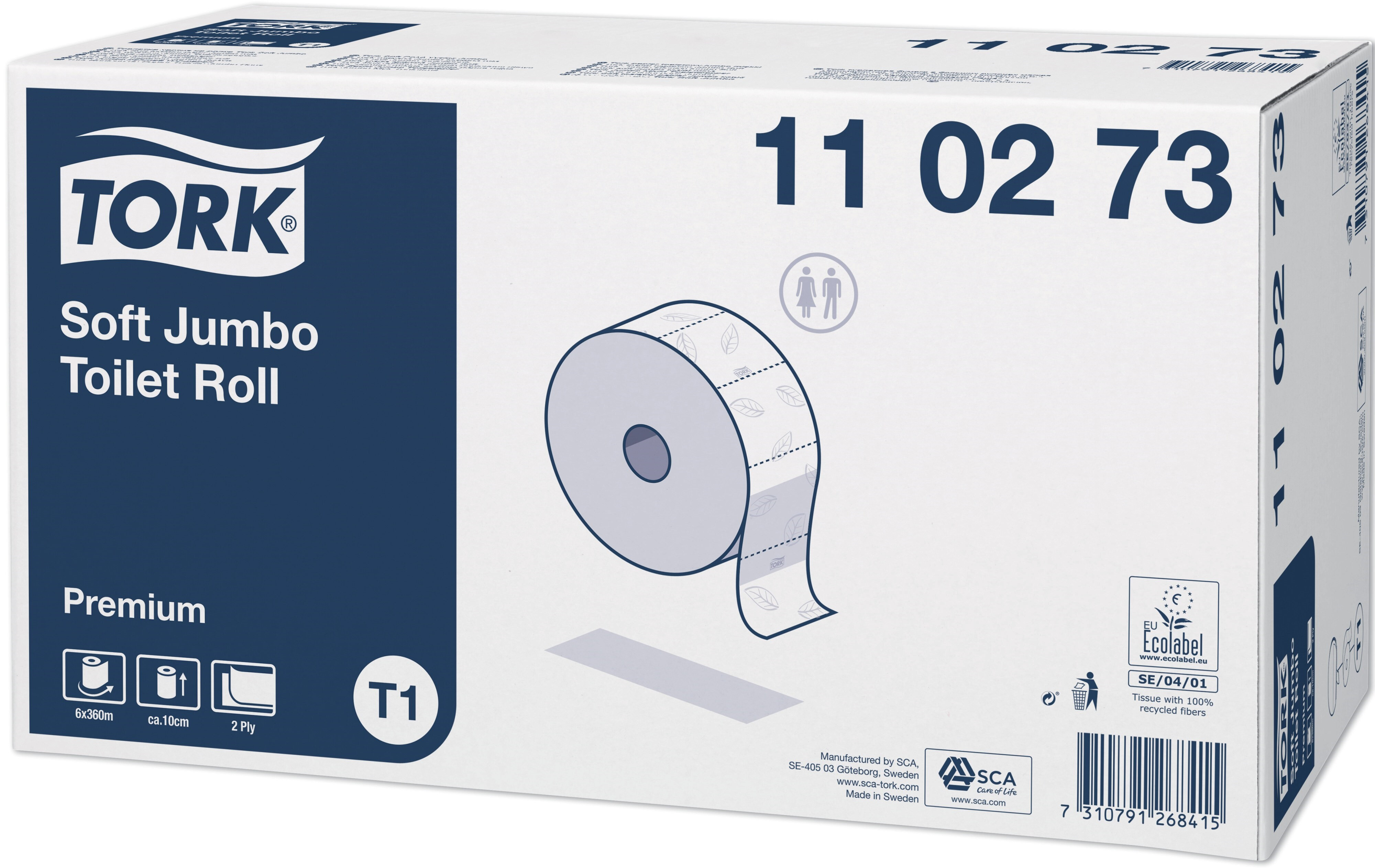 TORK Toiletpapir T1 Jumbo 2-lag P 230 m 6 rl Premium Hvid Ø26 cm (110273)