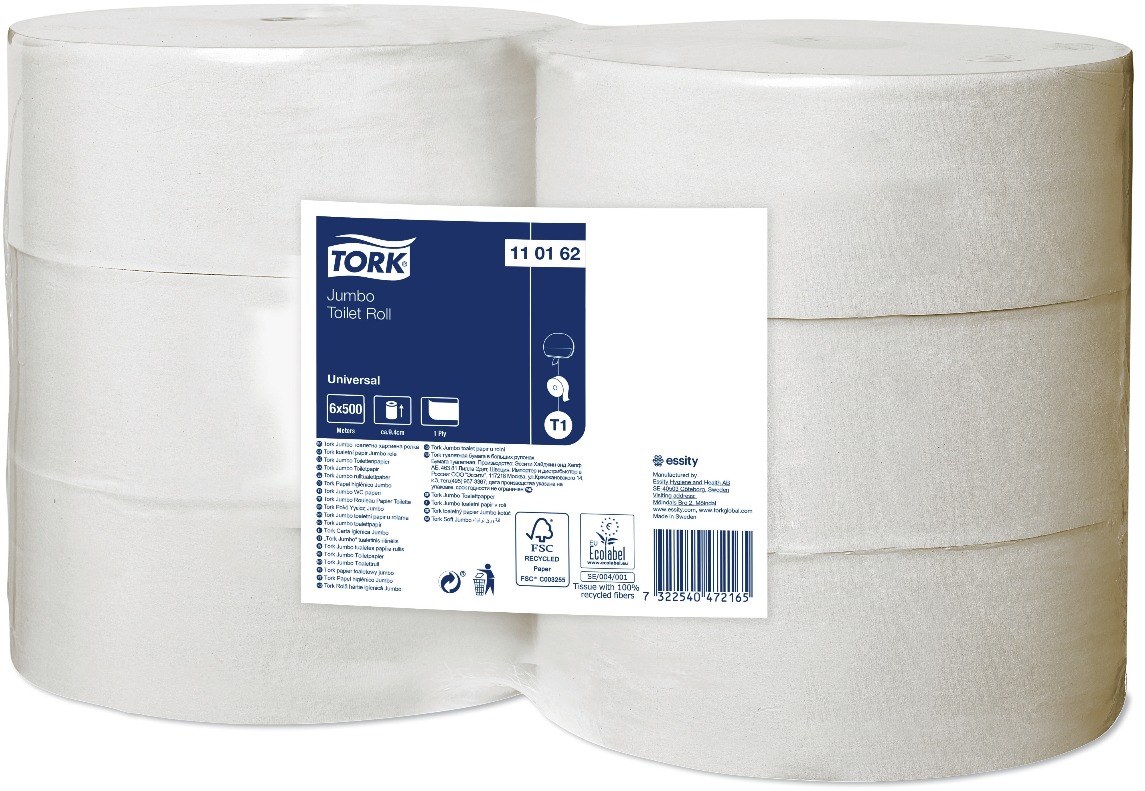 TORK Toiletpapir T1 Jumbo 1-lag P 500 m 6 rl Universal Hvid Ø26 cm (110162)