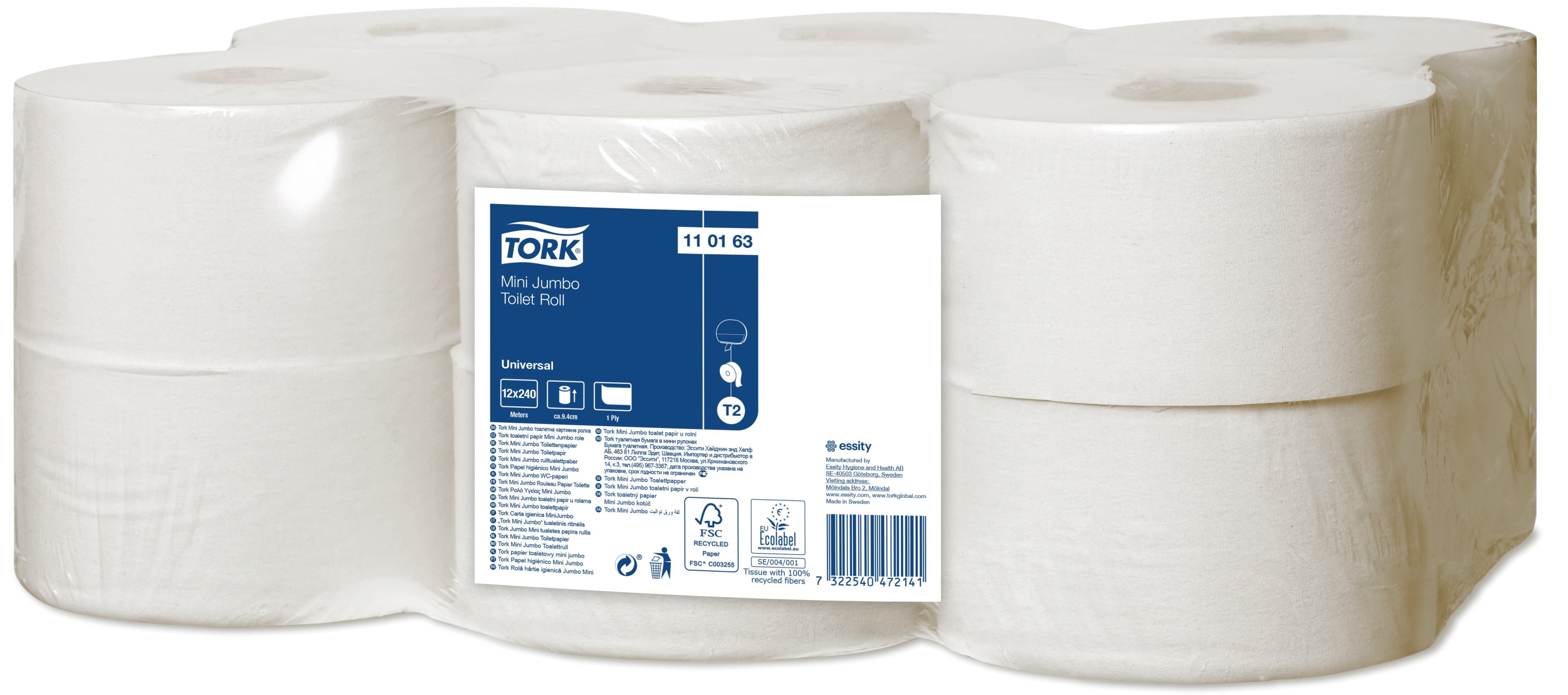 TORK Toiletpapir T2 Jumbo Mini P 240 m 12 rl 1-lag Ø18,8 cm Universal (110163)