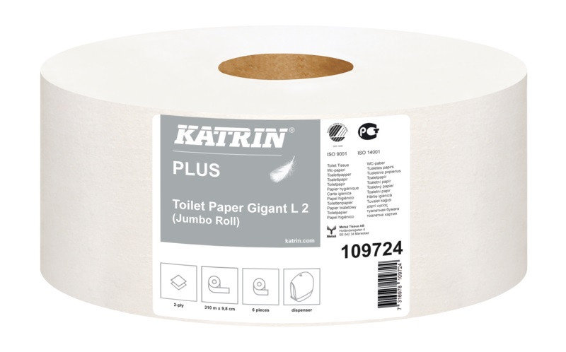 Katrin Toiletpapir Jumbo Midi 2-lag Hvid 310 m Plus Ø24 cm 6 rl (109724)