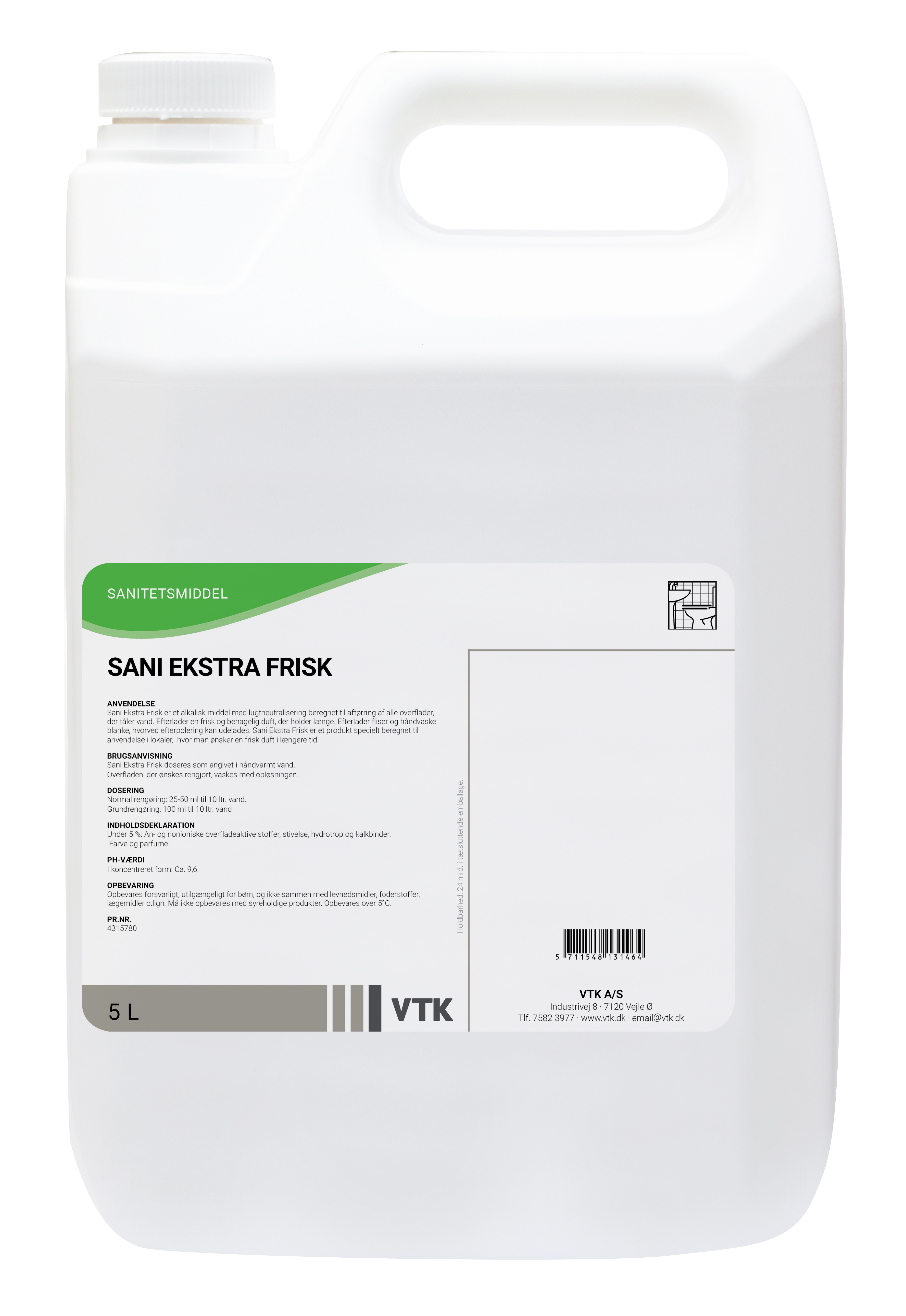 Se VTK Sani Ekstra Frisk 5 l Sanitetsrengøring med parfume (00013146) hos BLITE