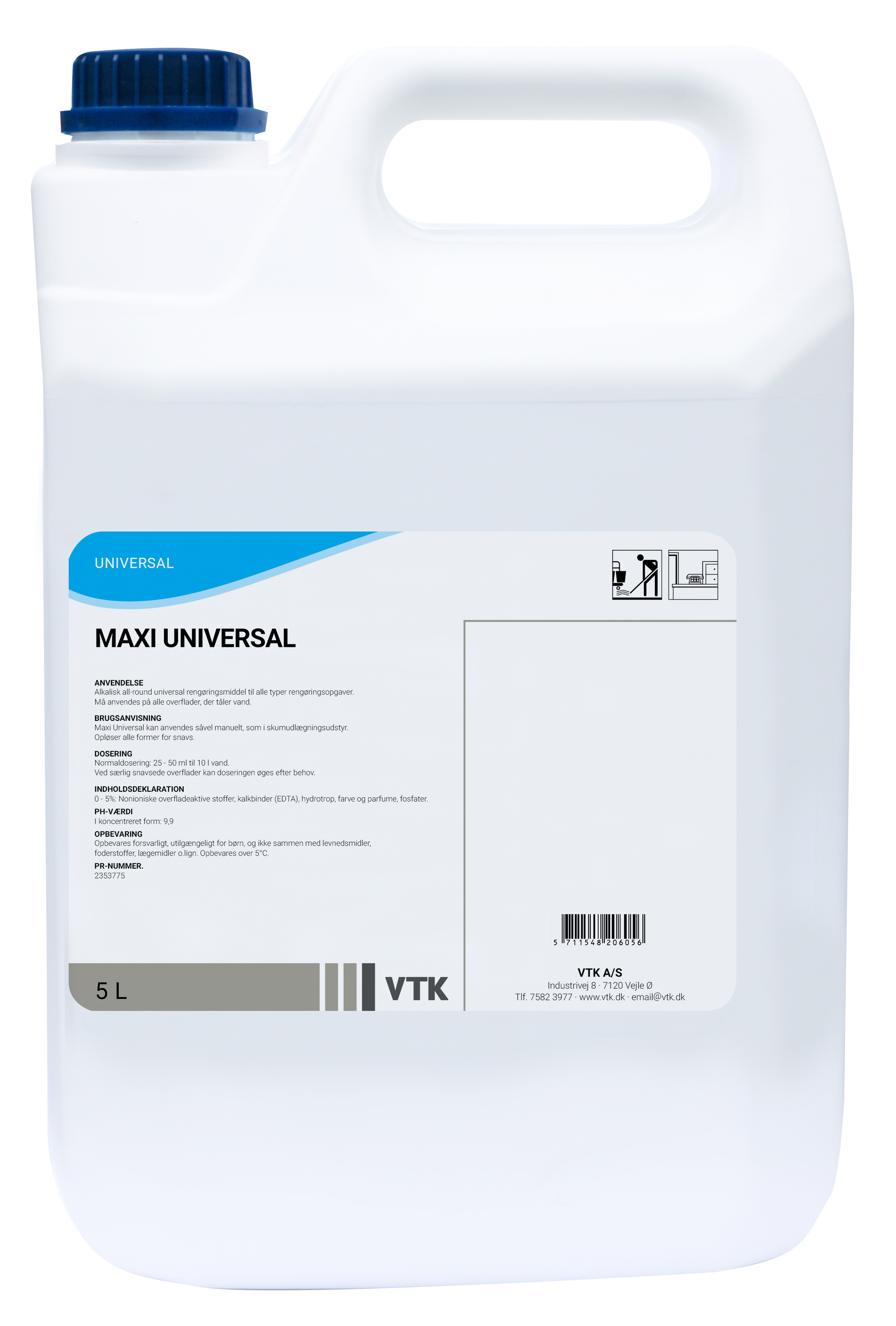 Se VTK Maxi Universal 5 l Alkalisk med farve og parfume (00020605) hos BLITE