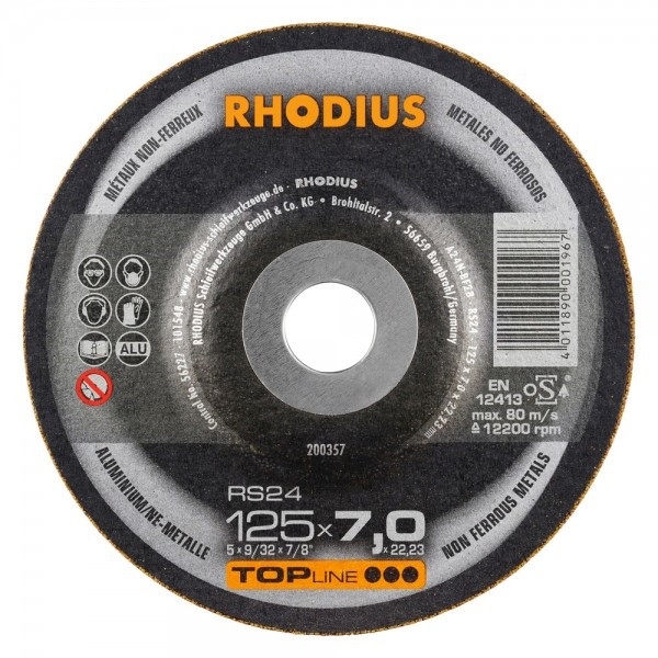 Se RHODIUS Skrubskive aluminium RS 24 Ø125 mm 7,0 x 22,23 mm (200357) hos BLITE
