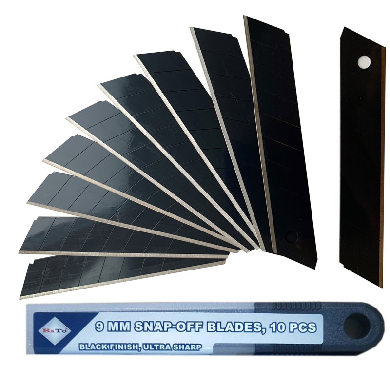 BATO Knivblade bræk-af 9 mm. 10 stk. pk. Black Finish ultra skarp (6130)