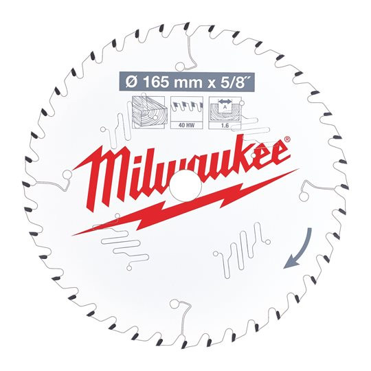 Se Milwaukee Rundsavklinge til træ W165X15.87X1.6X40 (4932471312) hos BLITE