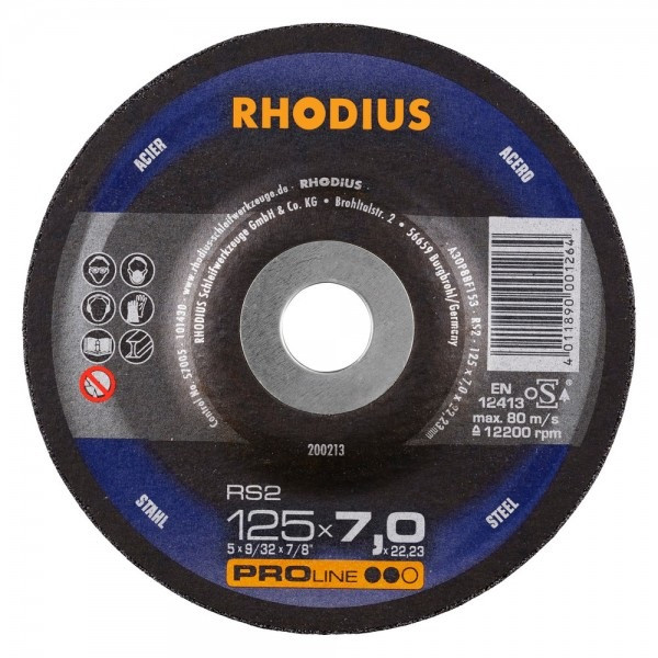 Se RHODIUS Skrubskive RS 2 Ø115 mm 7,0 x 22,23 mm (200184) hos BLITE