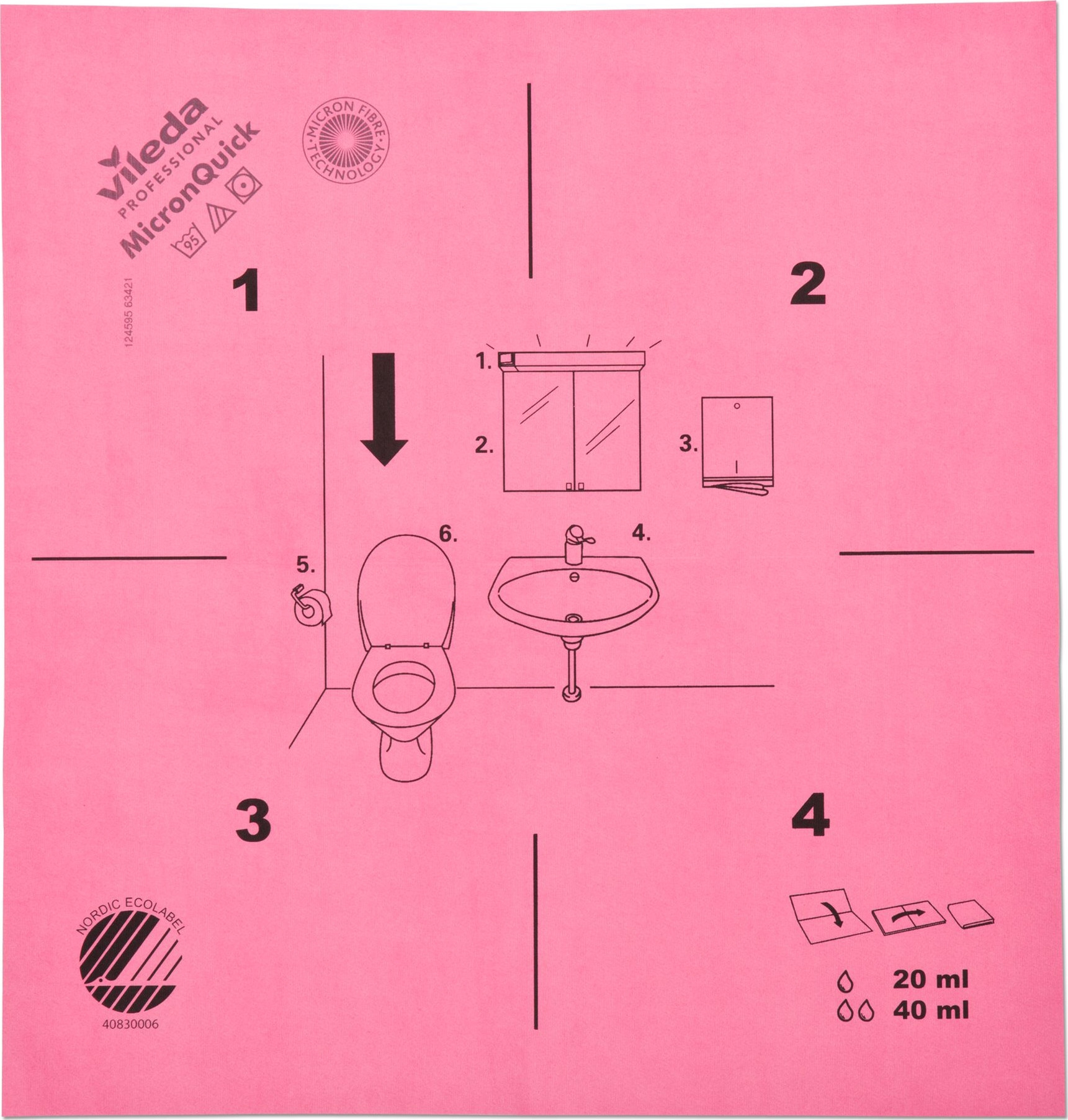 Vileda r-MicronQuick Toilet 1-8, 100 stk Rød med toiletpiktogram (170670)