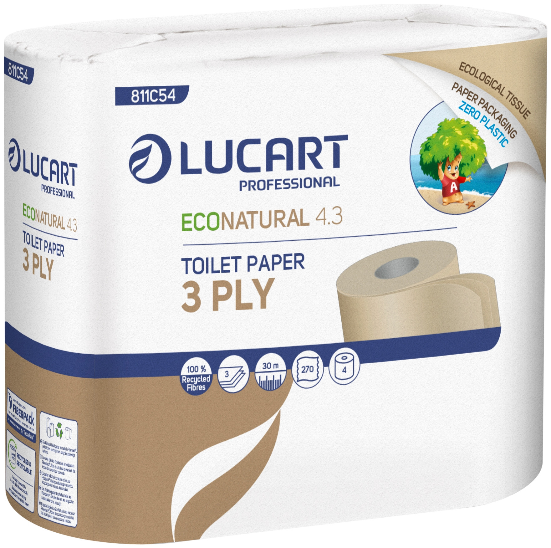 LUCART Toiletpapir T3 EcoNatural 3-lag P 30 m 56 rl (811C54)