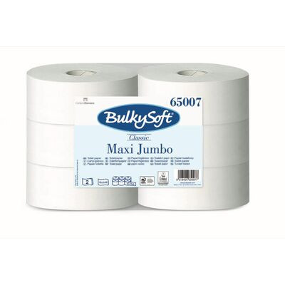 BulkySoft Toiletpapir Jumbo Midi 2-lag 260 m Hvid Classic Ø26 cm 6 rl (65007)
