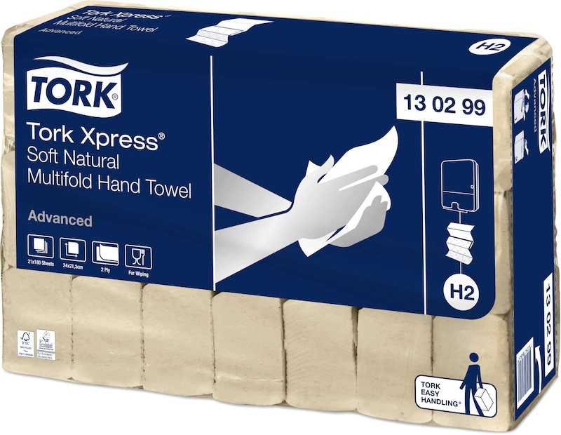 Se TORK Handklædeark H2 2-lag Soft 3780 ark Natur Xpress Multifold Advanced (130299) hos BLITE