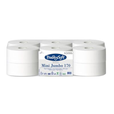 BulkySoft Toiletpapir Jumbo Mini 2-lag P 170 m Premium Hvid Ø20 cm 12 rl (65006)