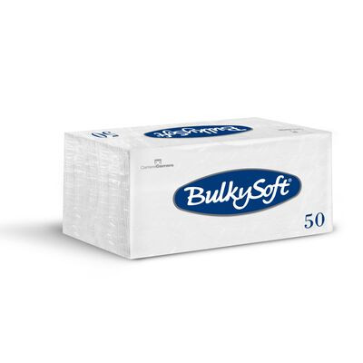 Se BulkySoft Serviet 2-lag 33x33 cm 1/8 Hvid Topfoldet 50 stk (32780) hos BLITE