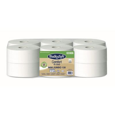 BulkySoft Toiletpapir Jumbo Mini 2-lag 130 m Comfort Hvid Ø18 cm 12 rl (65906)