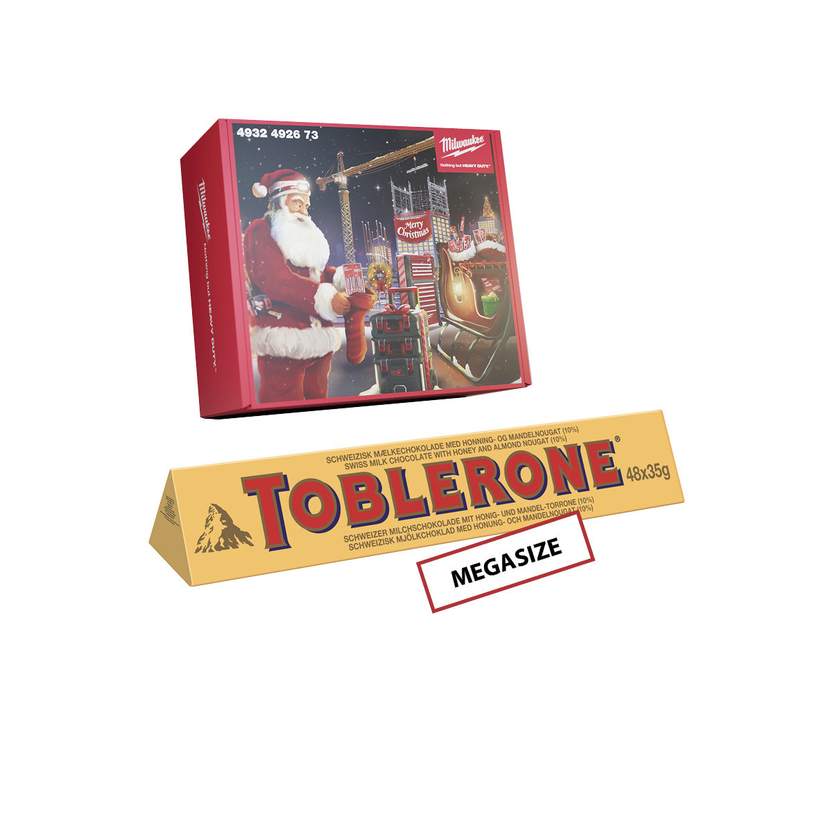 Milwaukee adventskalender 2023 + Toblerone chokolade 48 x 35 gram