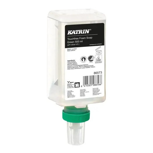 Katrin Green Touchfree Skumsæbe 12 x 500 ml Uden farve, med parfume (86573)