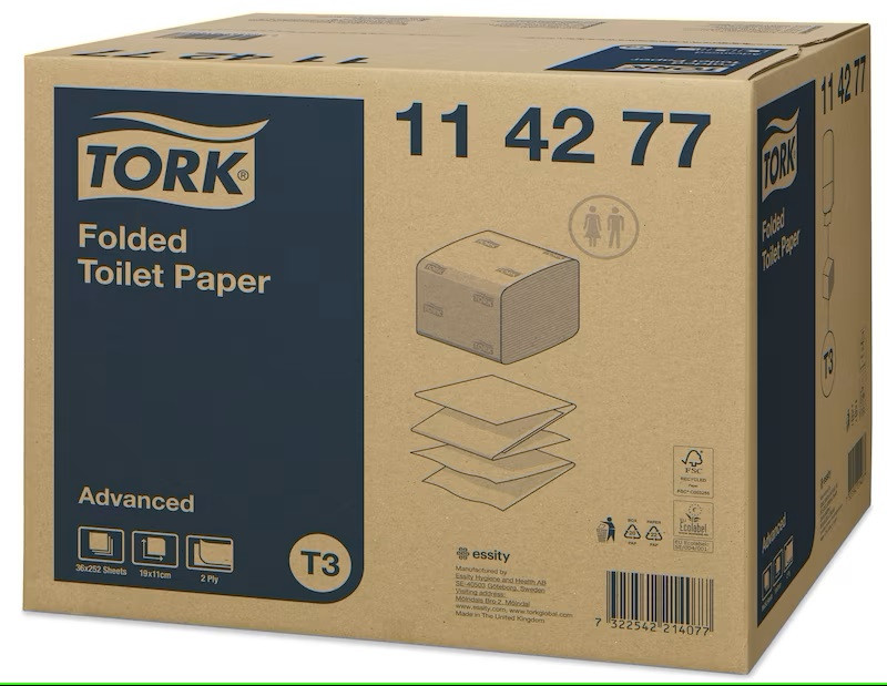 TORK Toiletpapir i arkT3 2-lag 9072 ark Hvid Advanced Bulk (114277)