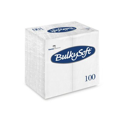Se BulkySoft Serviet 2-lag 40x40 cm 1/8 Hvid Topfoldet 100 stk (32042) hos BLITE