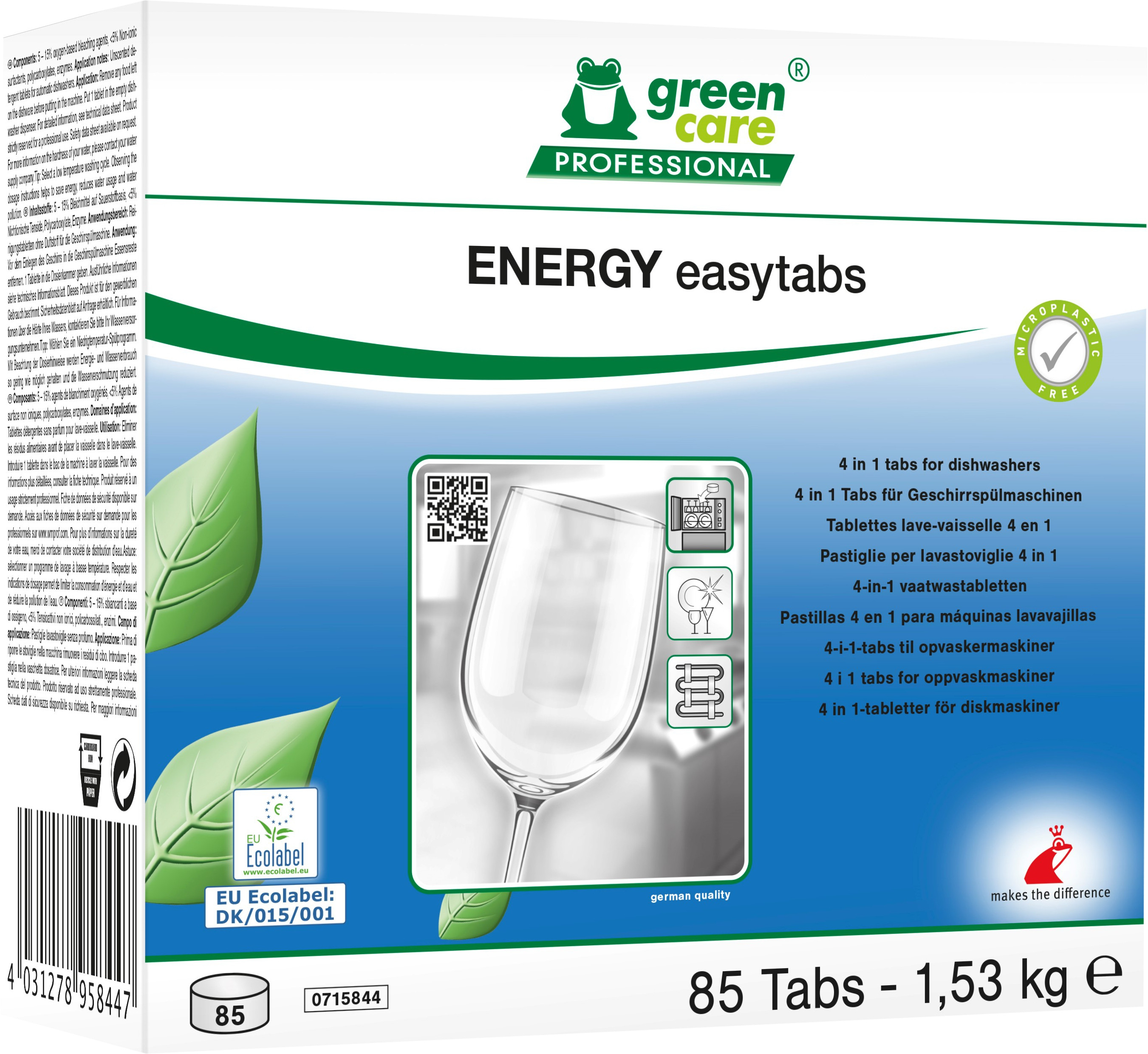 Se Green Care Prof Energy Easytabs 4-i-1 Opvasketabs uden klor, 85 stk (715844) hos BLITE