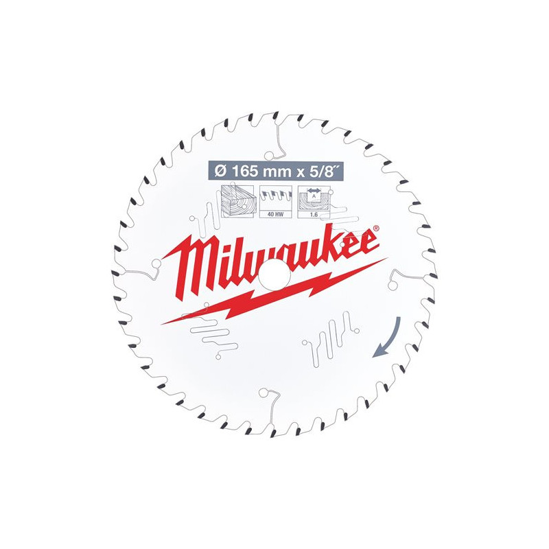 Milwaukee Rundsavklinge til træ W165X15.87X1.6X40 (4932471312)