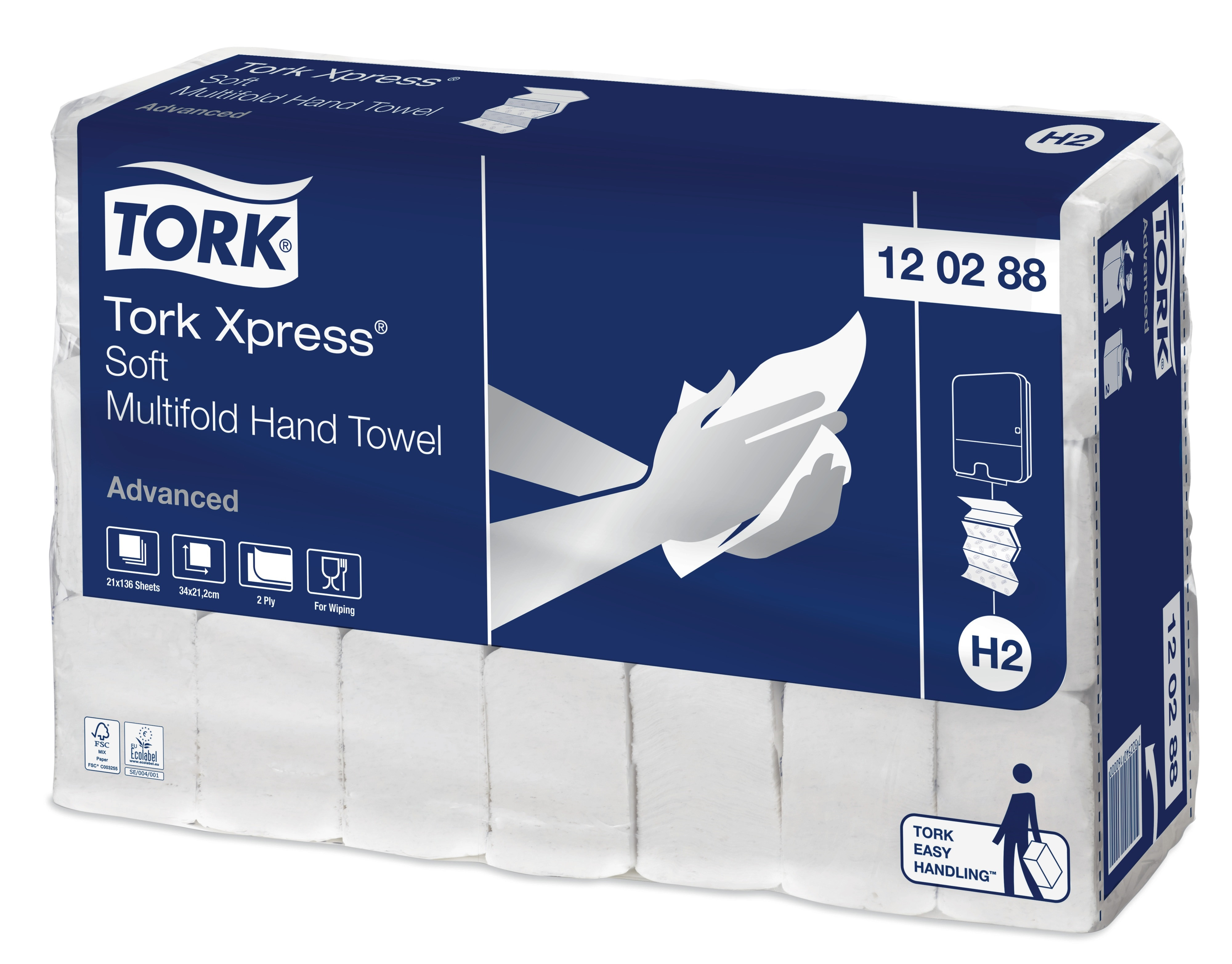 10: TORK Handklædeark W H2 2-lag 2856 ark Hvid Xpress Multifold Premium (130288)